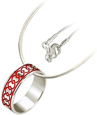 Silver Plated Ring Pendant Necklace, Red Enamel Celtic Heart, Express your Eternal Love