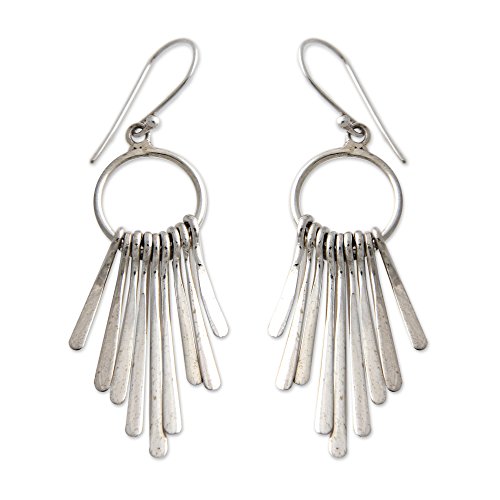 NOVICA Artisan Handmade Sterling Silver Chandelier Earrings Indonesian Waterfall No Stone [2.2 in L x 0.7 in W x 0.2 in D] ' Feather Cascade'