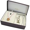 Lucien Piccard Women's "Paris" Diamond Watch and Murano Glass Heart Pendant Set #26023DMP002A5