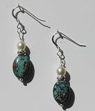 Green Jasper and Freshwater Pearl Earrings W/Gift Box