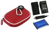 rooCASE 3n1 EVA Hard Shell (Red) Case with Memory Foam / NB-4L 900MaH Li-Ion Battery / AC DC Charger for Canon PowerShot SD960IS Digital Camera Silver
