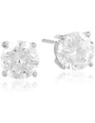Sterling Silver Round Diamond Simulant Stud Earrings, (3.4 cttw)