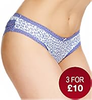 Low Rise Lace Trim Animal Print Brazilian Knickers