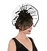 SAFERIN Fascinator Hat Feather Bridal Mesh Net Veil Wedding Cocktail Party Hat Flower Derby Hat with Clip and Hairband for Women (TA1-Large Size Black Feather Mesh)