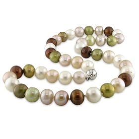 9-10mm Cultured Freshwater Multi-Color Pearl Strand Necklace w/ Silver, 18