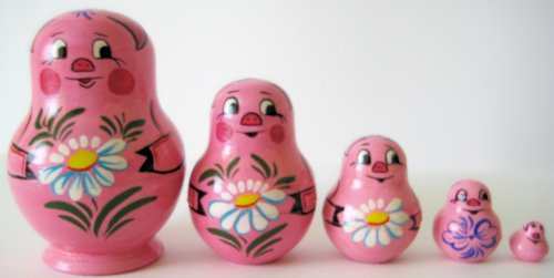 Pigs Piglets Russian Nesting Doll 5 Pcs / 3 in * Item # m2-pig