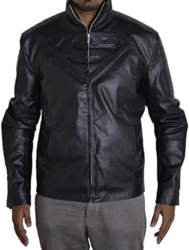 TOFFHUB Men's Black Superman Faux leather jacket with S logo (5XL) black V1