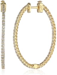14kt Yellow Gold Diamond Inside and Outside Lucida Set Oval Hoops, 2 Cttw (H-I Color, SI2-I1 Clarity)