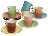 Yedi Houseware Classic Coffee and Tea Solid Espresso Cups and Saucers, Assorted Citrus/Gold, Set of 6
