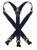 Solid Navy Blue Black Leather Suspenders Elastic Y-Back Button  Clip