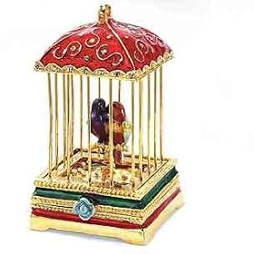Collectible Love Birds in Cage Jeweled Trinket Box