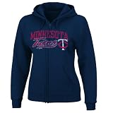 MLB Women's Minnesota Twins The Beauty Long Sleeve Fullzip Fleece Hoodie (Athletic Navy, Medium)