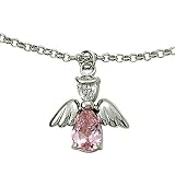 Sterling Silver 5/8 Rose October Birthstone Angel Wing Bracelet on 7 1/2 Chain