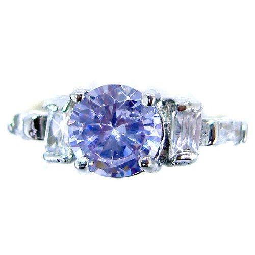 Enchanting Light Weight Round Cut Sterling Silver Simulated Tanzanite Diamond Accent Ring R135