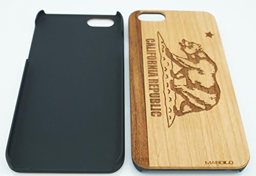 Custom iPhone Cases, Carved on Natural Cherry Wood iPhone 6 Plus Case, iPhone 6S Plus Case, Wood Case, California Republic California [Perfect Fit} (iPhone 6 Plus /6S Plus)
