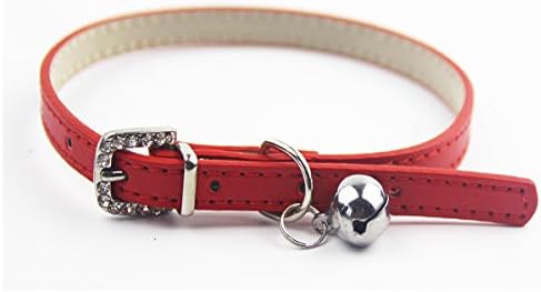 PetTa Leather Cat Dog Collars for Small Medium Puppy Pet with Bell Red