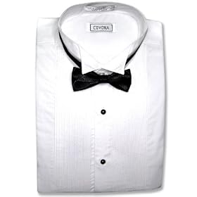 Men's Tuxedo White Dress Shirt w/ Black Bow Tie