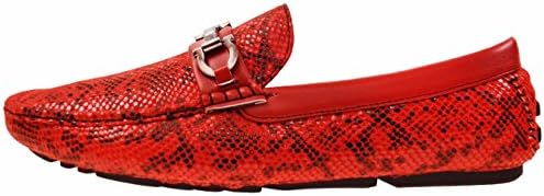 Concrete Mens Driving Shoe Loafer in Red Snake Skin Print w. Silver Ornament : Style Viper-005 8.5 D (M) US