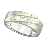3 Diamond Princess Cut Men's Wedding Ring 1/5 ct. in 14K Two Tone Gold