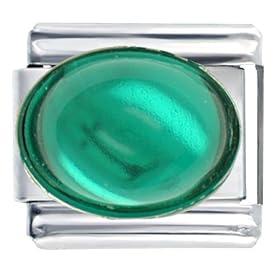 May Emerald Birthstone Big Oval Italian Charms Bracelet Link by Pugster