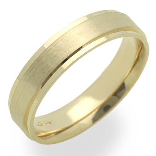 14K Yellow Gold Wedding Bands For Men 5MM Satin Finished Ring , Size 10