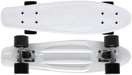 Plastic Mini Cruiser Skateboard Complete Old School 6" x 22-Inch (White Deck / Black Wheels)