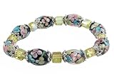Bracelet - B194 - Faceted Glass Cube and Lampwork Style Beads - Stretch ~ Black, Pink and Yellow