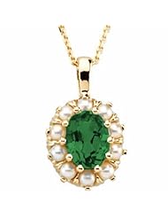 18K Yellow Gold Oval Cut Chrome Tourmaline and Pearl Pendant -- LIFETIME WARRANTY