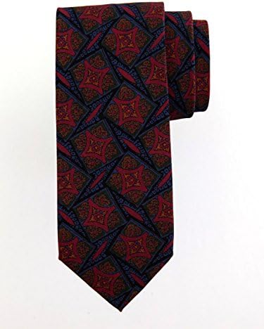 Robert Jensen Finest Silk Handmade Men's Neck Tie - Printed - Madder Offset Diamonds with Flourish (Blue with Red)