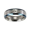 Stainless Steel Blue Trim "Forever Love" Cubic Zirconia Band Ring - Women