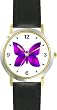 Purple & Violet Butterfly - JP Animal - WATCHBUDDY&reg; DELUXE TWO-TONE THEME WATCH - Arabic Numbers - Black Leather Strap-Size-Women's Size-Small
