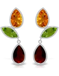 14k White Gold Dangle Earrings with Peridots, Citrines and Garnets