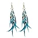 Idealway Blue Resin Beads Feather Long Dangle Earrings for Women Jewelry
