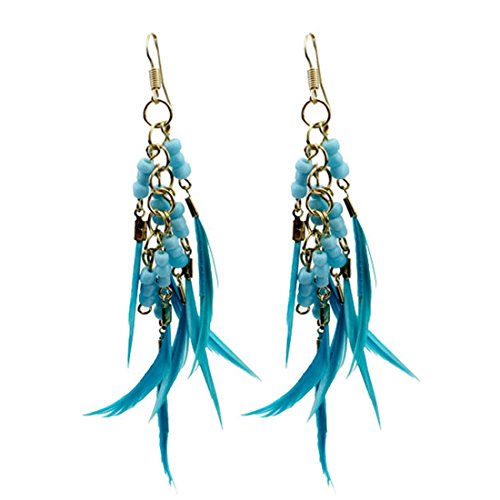 Idealway Blue Resin Beads Feather Long Dangle Earrings for Women Jewelry