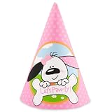 Playful Puppy Pink 1st Cone Hats (8) Party Supplies (Pink)