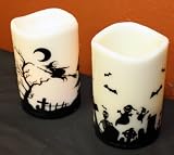 Spooky Witch and Ghost Graveyard Scene LED Flicker Candle Halloween Décor SET of 2 6in High x 4in Diameter Each