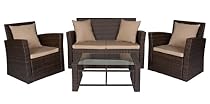 Big Sale Handy Living RT87G2-WF87 4-Piece Wicker Indoor/Outdoor Furniture Set, Brown