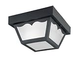 Westinghouse 64497 Energy Star One-Light Outdoor Flush Mount Porch Light, Black with Frosted Textured Glass Panels