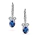 Holiday Bridal Wedding Vintage Style AAA Cubic Zirconia Royal Blue Simulated Sapphire CZ Accent Ribbon Bow Oval Drop Earrings For Women Silver Plated Lever back Jewel Colors
