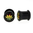 Black Acrylic Single Flare Plug - Leaf Logo - 00g - Sold as a Pair