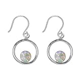 Sterling Silver October Crystal Birthstone Open Circle Drop Earrings