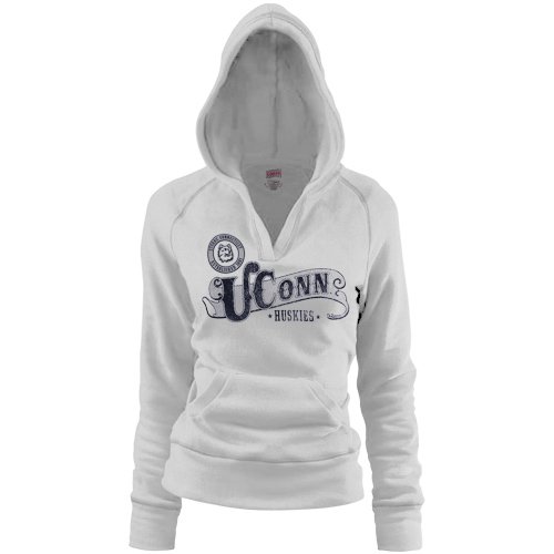Connecticut Huskies (UConn) Women's White Rugby Distressed Deep V-neck Hoody Sweatshirt