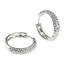 Small Aurora Borealis Crystal Hoop Earrings Fashion Jewelry