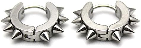 UM Jewelry Men Women 8 Spikes Studded Surgical Stainless Steel Punk Spiky Round Huggie Hoop Earrings