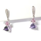 14K White Gold Amethyst, Pink Tourmaline and Diamond Earrings