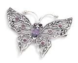 Purple CZ/Marcasite Butterfly Pin