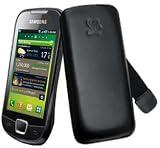 Suncase Ledertasche (Lasche mit Rückzugfunktion) für Samsung i5800 Galaxy 3 schwarz
