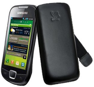 Suncase Ledertasche (Lasche mit R&uuml;ckzugfunktion) f&uuml;r Samsung i5800 Galaxy 3 schwarz Preisvergleich