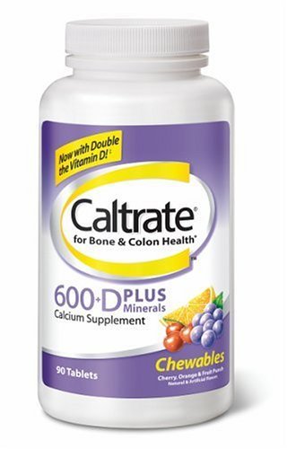 Caltrate 600 Plus D Calcium Supplement Chewable Tablets with Vitamin D and Minerals, Assorted Fruit Flavors, 90-Count Bottles (Pack of 2)