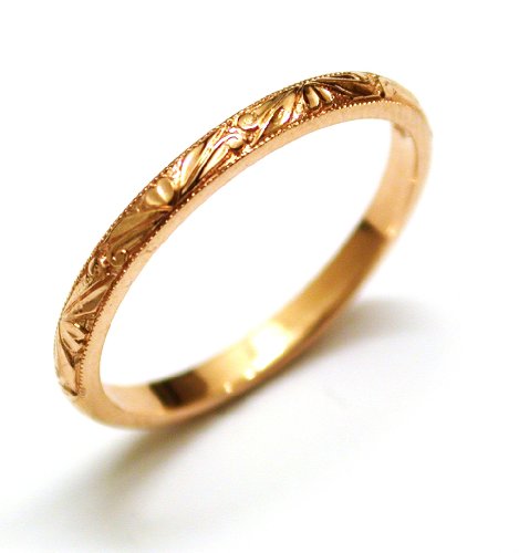Hand Engraved Pink Gold Wedding Ring or Stacking Ring, 18k Pink Gold, Ring Size 6.25